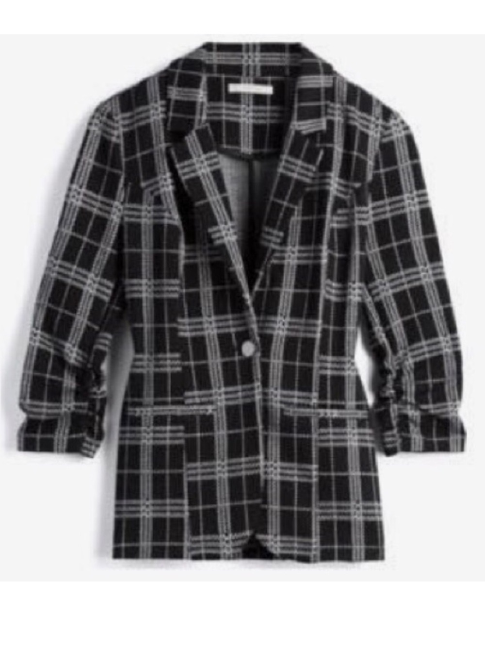 41 Hawthorn Women M Black White Plaid 3/4 Sleeves One Button Dimo Knit Blazer - Picture 1 of 10